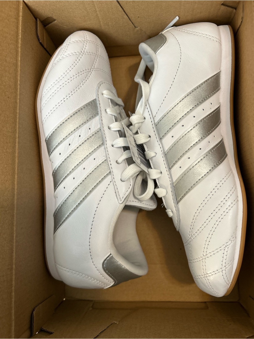 adidas White Sneakers with Silver Three-Stripes